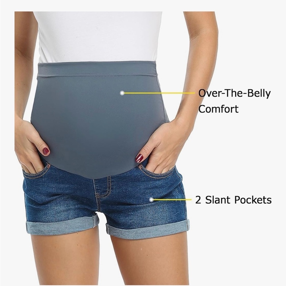 Blue Denim Maternity Shorts - Picture 2 of 6